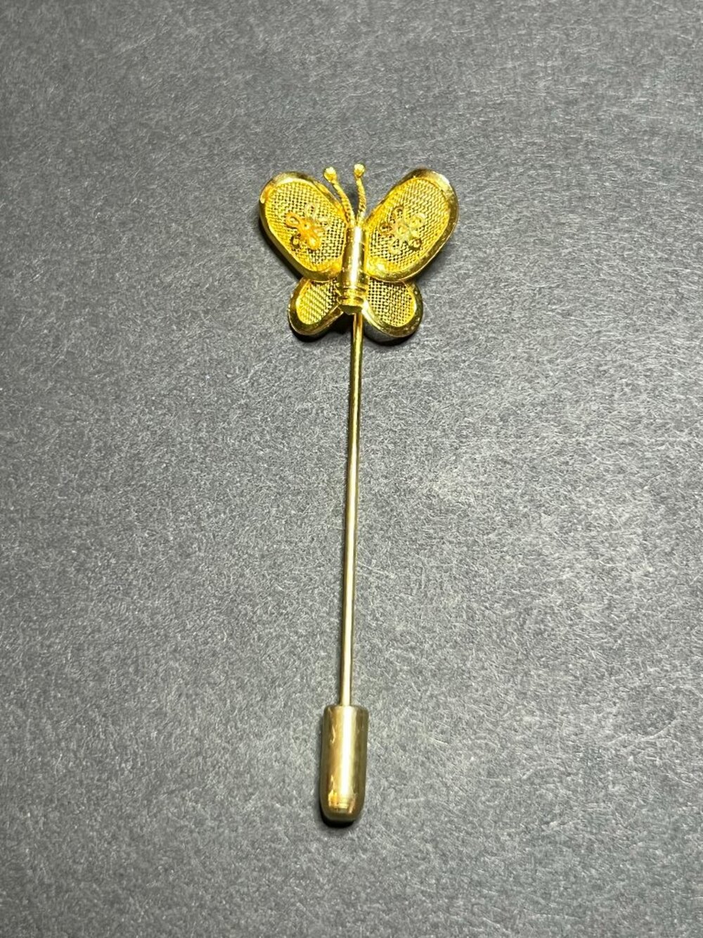 VTG CMA Gold Tone Dainty Mesh Filigree Florette Butterfly Stick Pin Brooch 2.25"